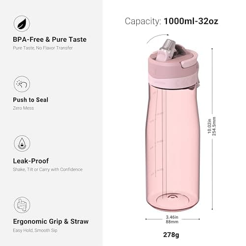 Sparrow Water Bottle 1L - One-Tap TouchFlow Water Bottles with Straw - Non-Toxic - BPA Free Tritan Bottles - Leak Proof & Sustainable Drinks Bottle for Sports, Outdoors — view 3