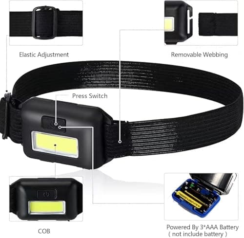 POCKETMAN Pack 10 LED Headlamp COB Super Bright Lightweight Headlight Waterproof Head Torch Lamp for Outdoor Camping Lighting Night Running Emergency — view 5