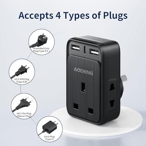 UK to Australia Plug Adapter, AODENG Australian Travel Adapter with 2 USB Ports and 1 30W Type C(5V/3.4A) and 2 Shaver Plug Input for UK to Australian New Zealand Fiji and more (Type I) — view 5