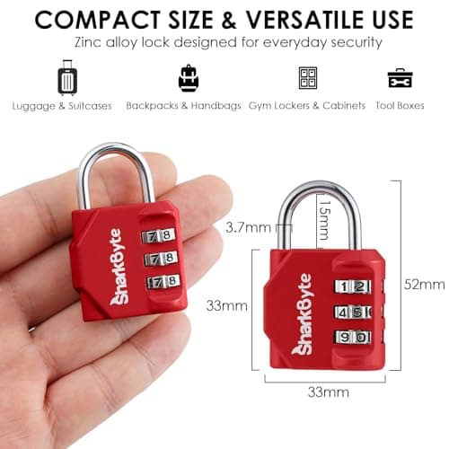 SharkByte Small Luggage Locks, 3-Dial Weatherproof Outdoor Security Combination Padlock, Travel Lock for Suitcases Luggage Case Travel Bag Gym Lockers Code Padlock (Pack of 2) — view 6