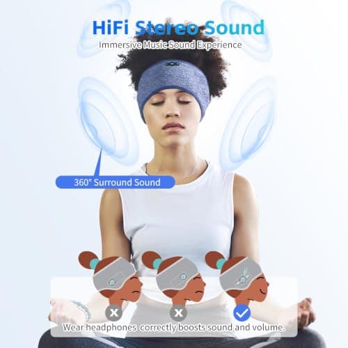 Veeniitosr Sleep Headphones Bluetooth 6.0 Headband for Sleepers (Sky Blue) — view 6