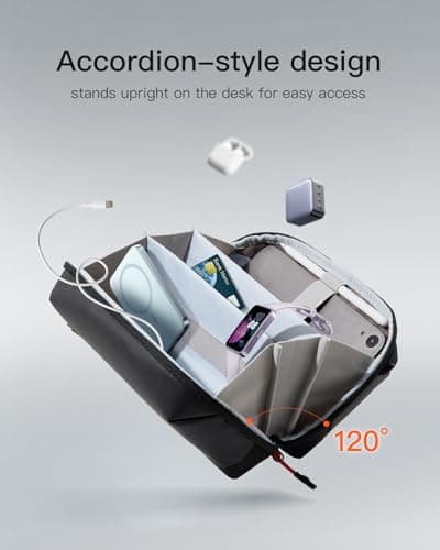 Inateck Portable Cable Organiser Bag with Shoulder Strap, Splash-Resistant Travel Accessory Electronics Bag for Essentials, for Charger, Power Banks, Hubs, M, Black — view 5