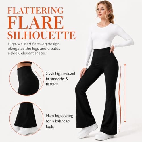 Fleece Lined Flared Leggings Women High Waisted Black Flared Trousers Women — view 3