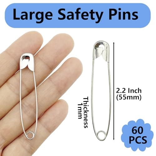 LLYJOYE Silver Safety Pins Large 55mm Nappy Pins Craft Pins, Pack of 60 — view 2