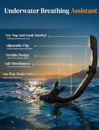 Vogista Snorkeling Gear for Adults, Dry Top Snorkel Set 180° Panoramic View Snorkel Mask Set, Anti-Leak and Anti-Fog Diving Mask for Snorkeling, Swimming, Travel - Black — view 4