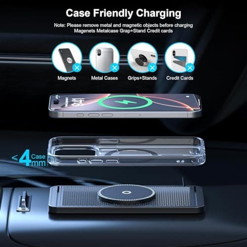 Wireless Car Charger Pad 7 15 20W Max Fast Non-Slip Wireless Charging Pad QI 2 Car Charger Ultra Slim 1 meter accessories Compatible with iPhone 17 16 Pro Max 15 14 13 12, Samsung, Google — view 5