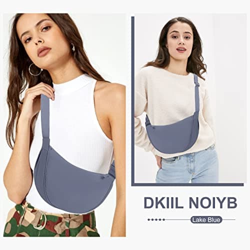 DKIIL NOIYB Crescent Bag for Women Men, Nylon Crescent Bags Hobos Crossbody Bag Portable Crescent Purse with Adjustable Strap Solid Color Chest Bag Shoulder Bag Fanny Packs, A06-lake Blue, 31cm — view 2
