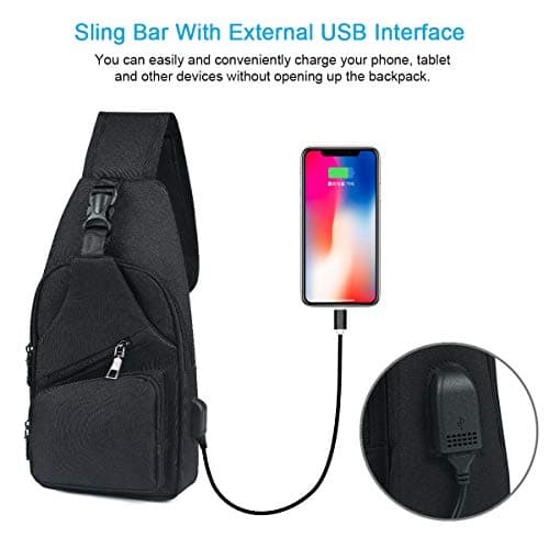 flintronic Sling Bag, Chest Bag with USB Charging Port, Men Women Lightweight Crossbody For Hiking,Cycling, Traveling (Include 1*USB Cable) — view 3