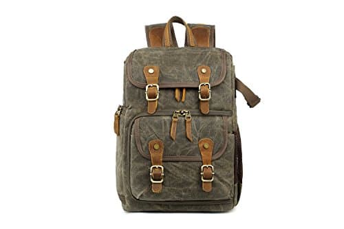 YuanWen DSLR Camera Canvas Backpack Large Capacity Front Open Waterproof Anti-shock SLR/DSLR Camera Rucksack Camera Travel Bag Professional Camera Bag Green — view 2