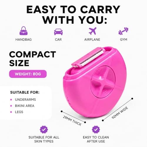 Women’s Compact Travel Razor, Triple Blade with Lubrication Bar, Replaceable Cartridge & Refillable Spray Bottle for Sensitive Skin (Pink) — view 3