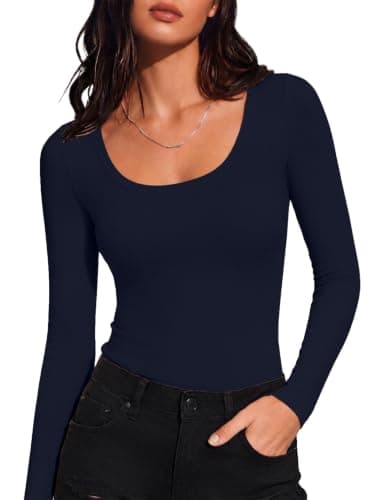IWOLLENCE Thermal Tops Womens Scoop Neck Underlayer (Ink Blue, L) — view 2