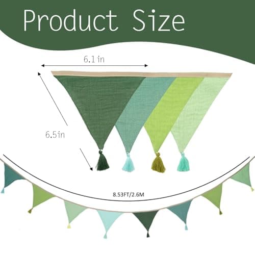 Fabric Bunting, Durable Cotton Bunting Fabric Green Fringe Crepe, Versatile 2.6 Meter Green Bunt with Twine, Perfect for Camping Garden Parties Festivals Celebrations and Outdoor Decor — view 2