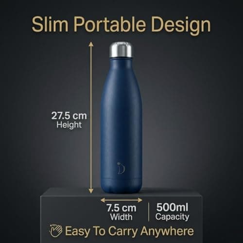 A2Z Stainless Steel Water Bottle 500ml Vacuum Insulated Flask Double Wall Leakproof Reusable Drinks Bottle for Hot & Cold Drinks Gym Travel 27x7cm 0.36kg Black Navy Pink Beige — view 2