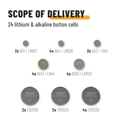 ABSINA Button Batteries Mixed Pack of 24 Alkaline & Lithium — view 6