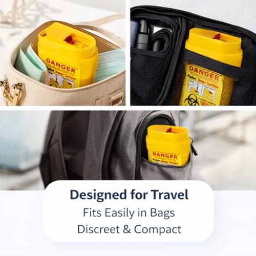 4Pcs Travel Sharps Bin Small – Portable Sharps Disposal Container for Insulin Pen Needles, Diabetic Syringes & Lancets – Compact Medical Travel Sharps Box Leakproof Design — view 5