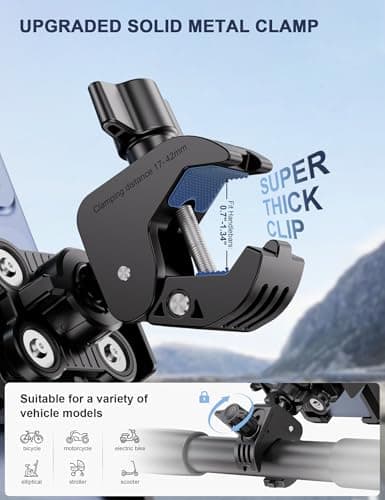 GREFAY Motorcycle Phone Mount - [4 Vibration Dampers][Anti-Block Camera] Bike Phone Mount, Handlebar Phone Mount, Motorcycle Mount for iPhone and Samsung 4.7'‘-7’' Smartphones (Black) — view 4