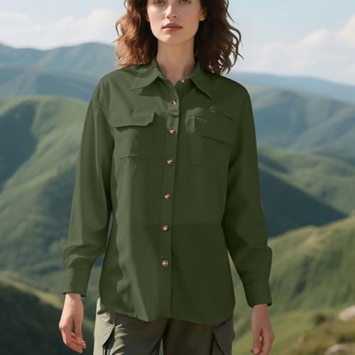 Women's Safari Shirt UPF 50+ Quick Dry Long Sleeve Tops UV Sun Protection Cooling Hiking Walking Shirts Casual Outdoor Travel Camping Fishing Shirts with Pockets — view 3