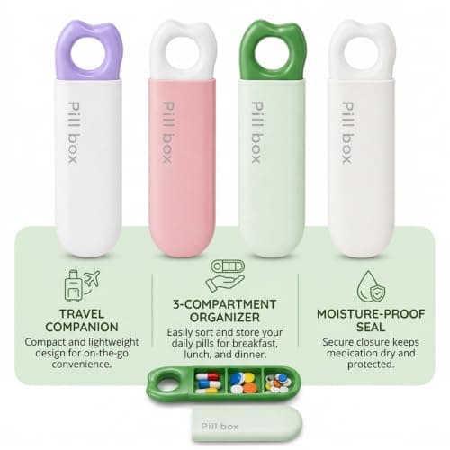 Four Colour Set Pill Box Travel, Portable Pill Organiser for Daily Medication Management, Small Pill Box with Compartments, for Travel and Daily Use — view 6