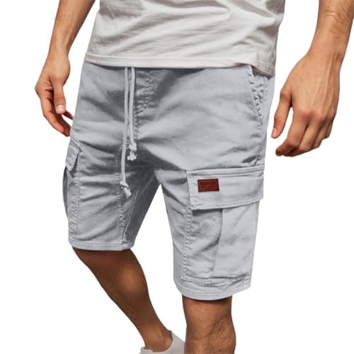 Men's Heavyweight Fleece Cargo Sweat Shorts with 5 Pockets, Loose Fit for Outdoor Work and Travel (Light Gray, XXXL) — view 4