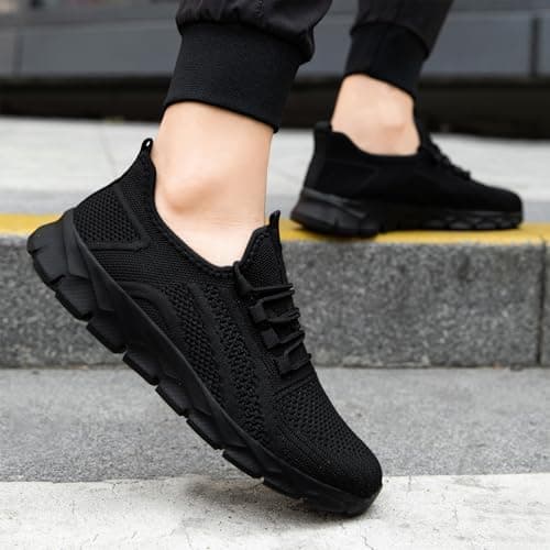 Trainers Men Black Gym Running Shoes Slip On Sneakers Black Mens Size 10 — view 2