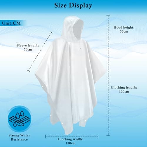 lohey Rain Poncho, Reusable Rain Poncho Waterproof Adult Emergency Waterproof Jacket Women Men EVA Raincoat with Hood and Sleeves for Camping, Fishing, Theme Parks, Festivals (White) — view 4