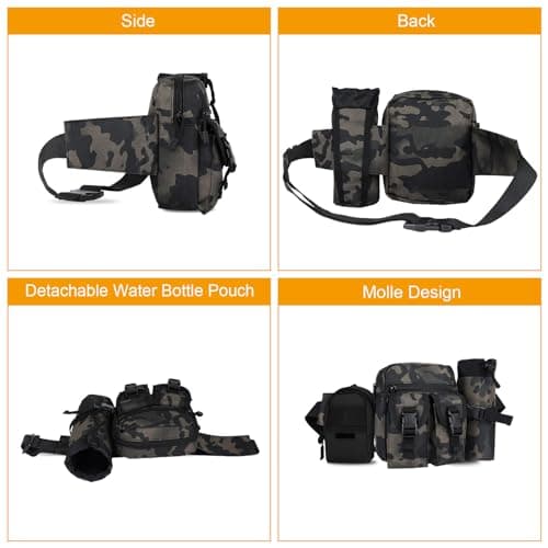 Huntvp Tactical Waist Pack Bag with Water Bottle Pouch Molle Belt Bag Bumbag for Cycling Hiking Walking Outdoors, Camo — view 4