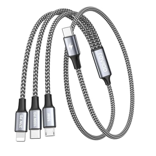 RAVIAD 100W USB C Multi Charger Cable Short [50CM] 3 in 1 Fast Charging