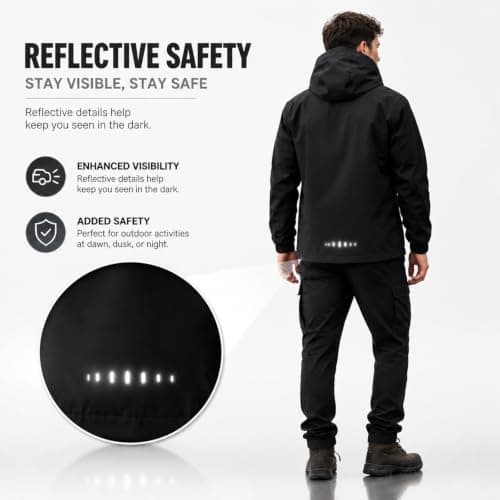 NWDEY Mens Waterproof Jacket with Hood, Lightweight Packaway Rain Coat Breathable Windbreaker, Waterproof Raincoat for Outdoor Hiking Cycling Golf Travel (UK, Alpha, L, Regular, Regular, Black) — view 3