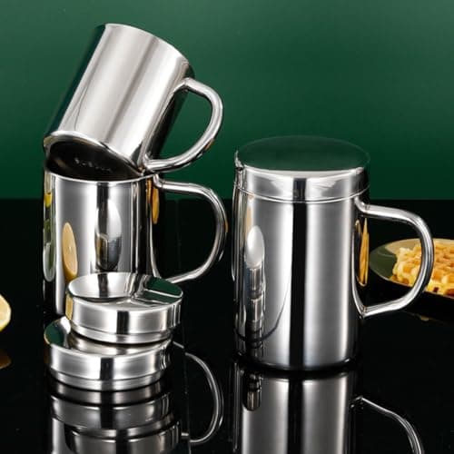 SOLUSTRE Stainless Steel Insulated Mug with Handle, Double-Layer Thermal Travel Cup with Flat Base, Practical and Design for Making Tea and Office Use — view 5