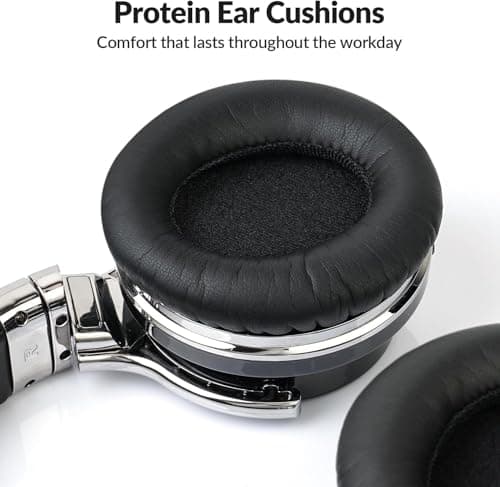 GarageRock E7 Active Noise Cancelling Headphones Bluetooth and Wireless Headphones Over Ear with Microphone Deep Bass, Comfortable Protein Earpads, 30 Hours Playtime for Travel/Work, Black — view 6