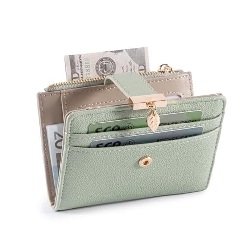 Pomelo Best Women's RFID Wallet - Vegan Leather Bi-fold Small Ladies Purse with Zipper Coin Pocket & ID Window - Leaf Charm Compact Wallet for Women — view 5