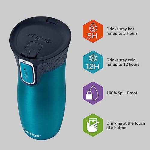Contigo West Loop Autoseal Travel Stainless Steel Thermal Vacuum Flask, Leakproof Tumbler, Coffee Mug with BPA Free Easy-Clean Lid, 470 ml, Bay — view 2