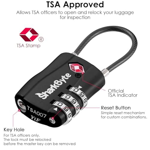 SharkByte TSA Suitcase Locks - 3-Dial Security Travel Combination Padlock, Flexible Cable Wire Travel Lock for Suitcases Luggage Case Travel Bag Gym Locker Code Small Padlock (Pack of 1) — view 2