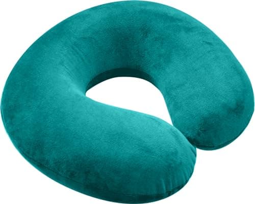 Memory Foam Moulded Pressure Relief Neck Cushion Comfort and Posture, Ideal for Travel Supports the Head, Neck and Chin when Sleeping use for Plane, Train or Car Journeys Travel Pillow In Teal — view 4
