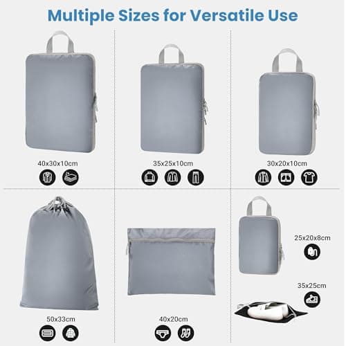 MEUVO Compression Packing Cubes for Suitcases – 7 Pack Suitcase Organiser Bags, Durable Luggage Organizer Bags for Suitcase or Backpack, Grey — view 3