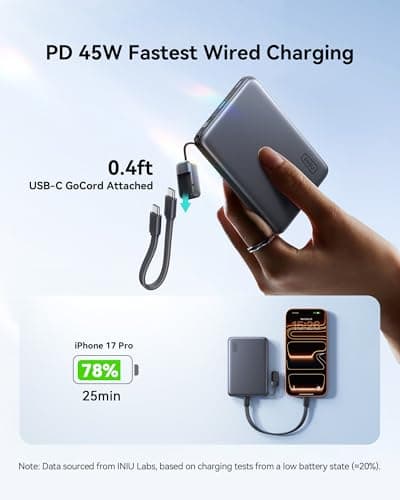 INIU 10000mAh Qi2.2 25W Wireless & 45W USB C Fast Charging Portable Charger — view 4