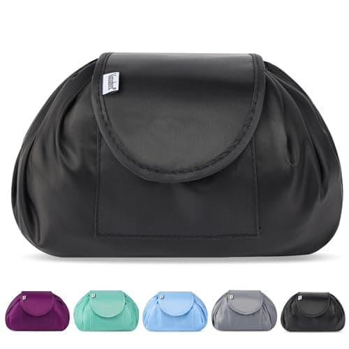 Vavabox Lazy Drawstring Makeup Bag, Flat Lay Cosmetic Bags (Light Black)