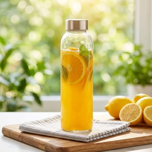 SUNNYNEST 8 Pack Glass Water Bottles 500ml, 22×6×6cm Reusable Leakproof Juice Bottles with Stainless Steel Lids & Cleaning Brush, Clear Glass Containers for Juicing, Milk, Smoothies, Hot & Cold Drinks — view 5