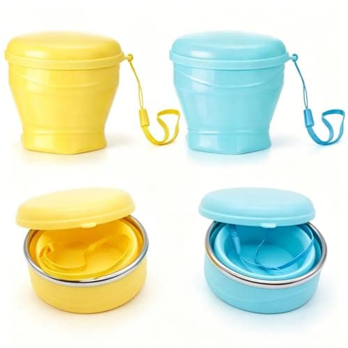 2 Pcs Silicone Foldable Cup,Collapsible Travel Cup with Lid,Blue+Yellow