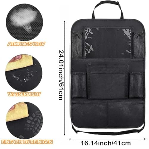ZIOYANE Car Seat Organiser - Waterproof Automotive Backrest Protector, Ideal Car Storage Organiser for Kids Snacks, Toys & Devices, Durable Vehicle Seat Back Organizer Bag — view 2
