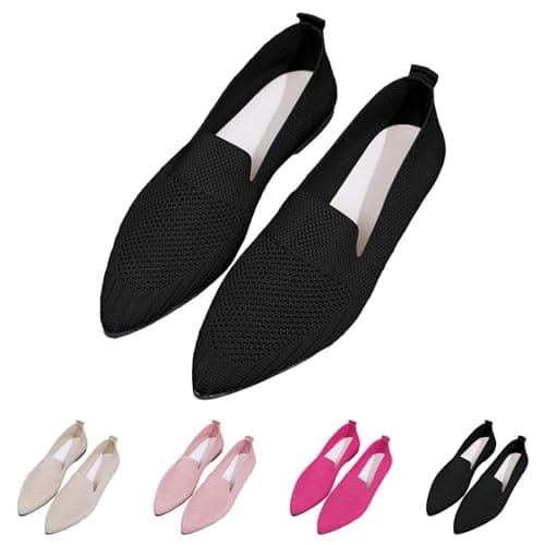 Women's Knitted Shoes Pointed Toe Slip-On Shoes Easy Wear Summer Casual Footwear Outdoor Sports Shoes Lightweight Comfortable Flat Casual Sneakers for Jogging Tennis Travel Vacation Black — view 3