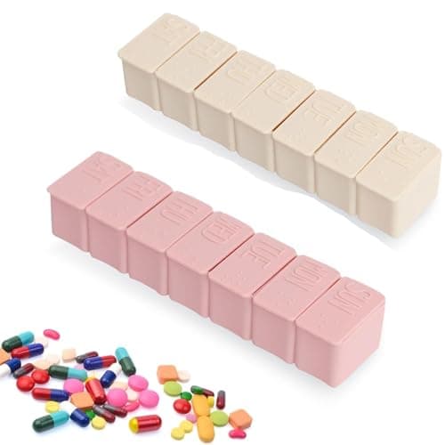 RUIENGCOMM 2 Pcs Daily Pill Box Portable Pill Case Weekly Pill Organizer Plastics Weekly Tablet Organiser Pill Container for Tablet Organiser Vitamins Supplements Medicine