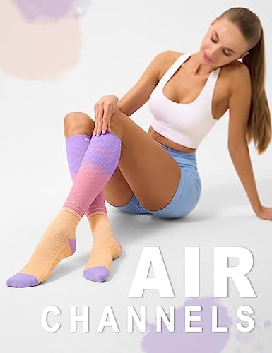 FITRELL 3 Pairs Compression Socks for Women and Men 20-30 mmHg Travel Flight Socks Medical Knee High Socks for Sport, Flying, Carers, Nurse, Pregnant Women, Varicose Veins, Cream, S/M — view 3