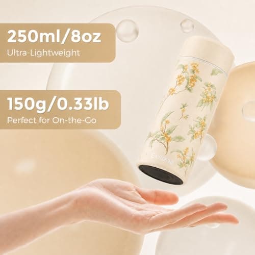 【Upgraded】 Exllena Small Water Bottle for Handbag – 250ml Mini Flask for Hot & Cold Drinks, Perfect Small Insulated Water Bottle for Travel, Milk, Coffee...(Sweet Olive) — view 2