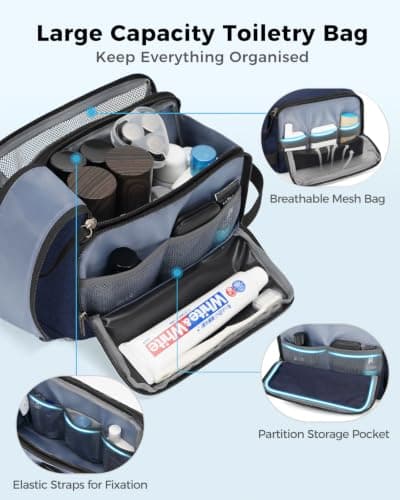 WANDF Waterproof Nylon Travel Toiletry Bag, Lightweight Portable Wash Bag Dopp Kit, Multifunctional Cosmetic Organizer Bag for Men & Women — view 3