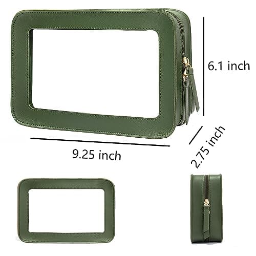 Clear Makeup Bag Small, TSA Approved Portable Toiletry Bag with Zipper Cosmetic Travel Bag Makeup Organizer Case Mini Makeup Pouch for Purse Car Organizer Bag for Women Men, Green, Clear Tsa Makeup — view 5