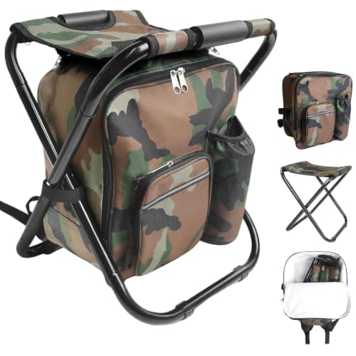 Storystore Foldable Camping Chair Stool Backpack with Cooler Insulated Picnic Bag, Detachable Portable Hiking Seat Table Bag for Outdoor Indoor Fishing Travel Beach BBQ (Camouflage)