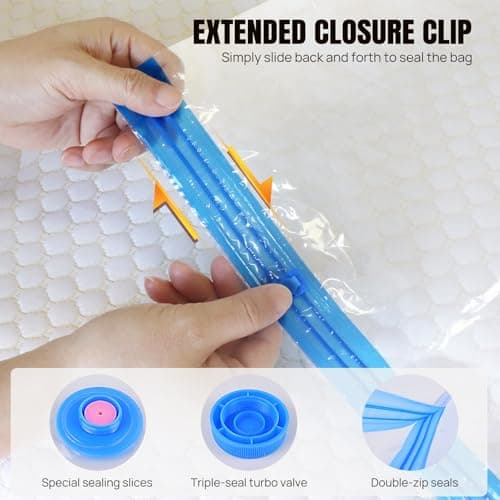 Travel Vacuum Bags with Pump, 12 Pack (3 Jumbo, 3 Large, 3 Medium, 3 Small) Reusable Space Saver Vacuum Storage Bags with Airtight Valve and Secure Double Zip, for Clothes, Pillows, Comforters — view 6