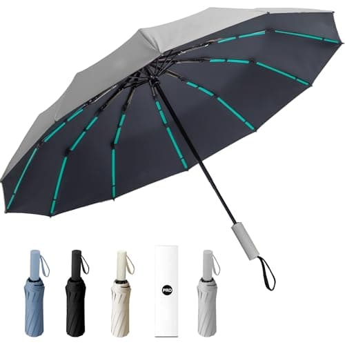 YUNYU Large Umbrella Windproof Strong, Compact Umbrella 12 Ribs Auto Open & Close Folding Travel, 106cm UV Rain Protection for Men and Women, Grey