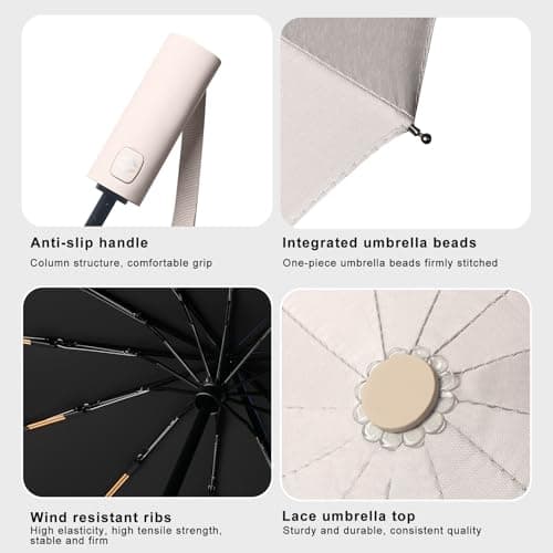 MPXEAVG Umbrella Windproof Strong, 60 Ribs Automatic Umbrella, Auto Open Close, for Women Men (Beige) — view 6